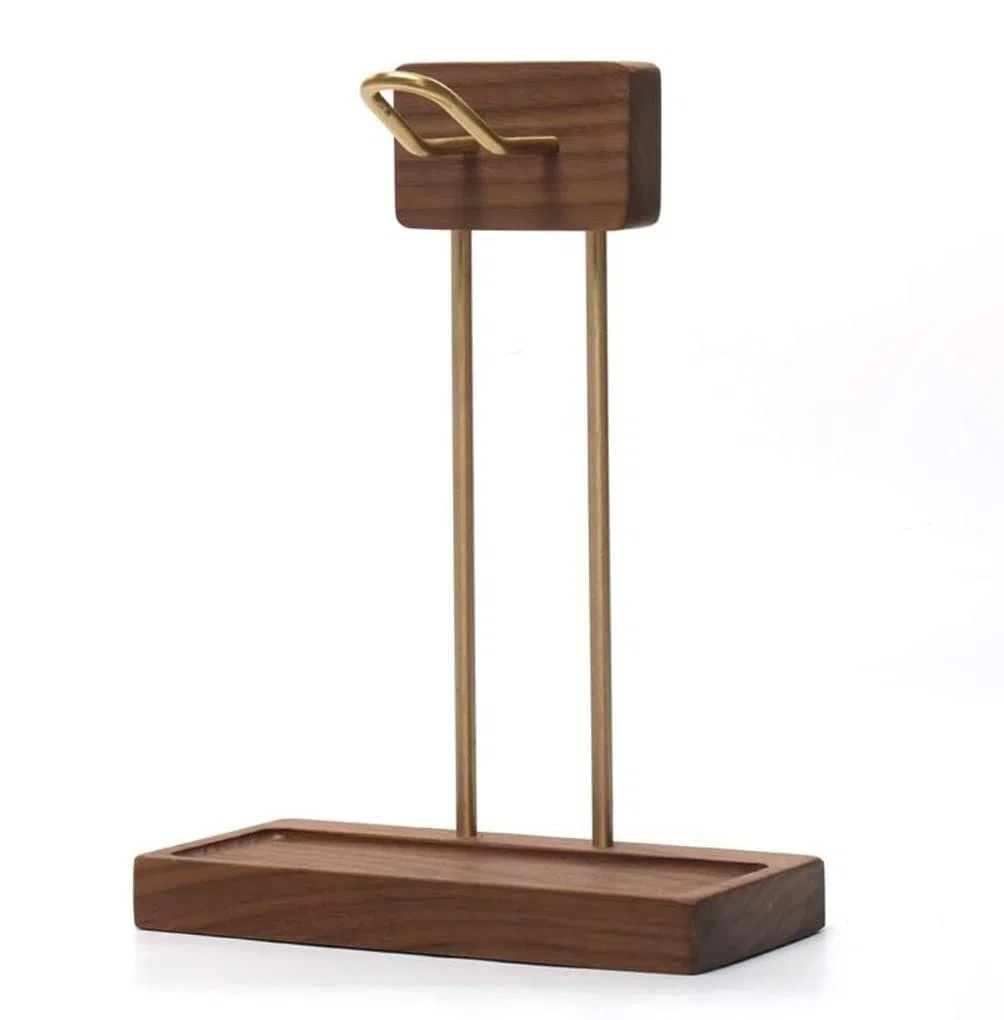 MRKU Support pour Casque Audio, Crochet de Fixation, Support de Bureau en Bois et Laiton, Support d'étagère créatif en Noyer Noir, étagère pour écouteurs
